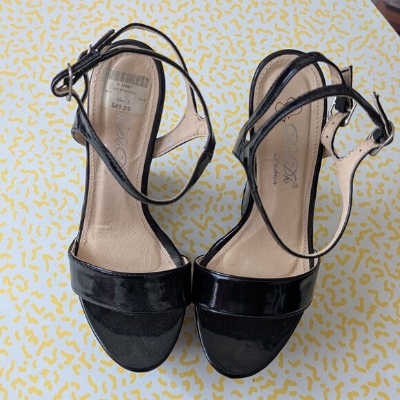 Db Dk Fashion Black Patent Sculptural Platform Heels - Picture 3 of 5